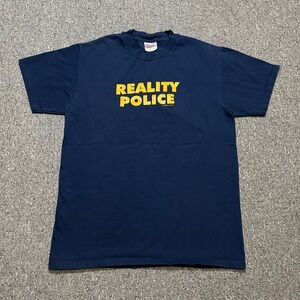 Vintage Don't Panic T Shirt Mens Adult Medium Navy Blue‎ Reality Police 1998